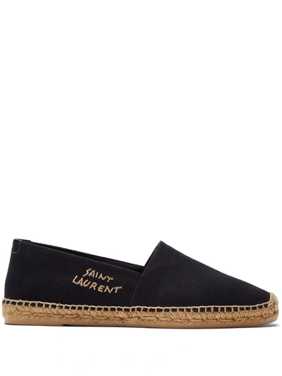 Saint Laurent Black Embroidered Logo Espadrilles In Nero