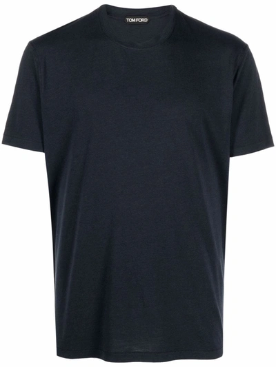 Tom Ford Crewneck Shortsleeved T-shirt In Navy Blue