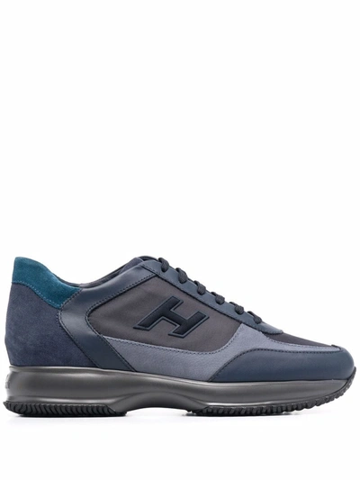 Hogan Panelled Suede-leather Trainers In Blue
