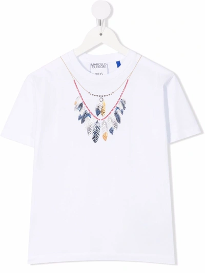 Marcelo Burlon County Of Milan Kids' White T-shirt For Boy With Feathers