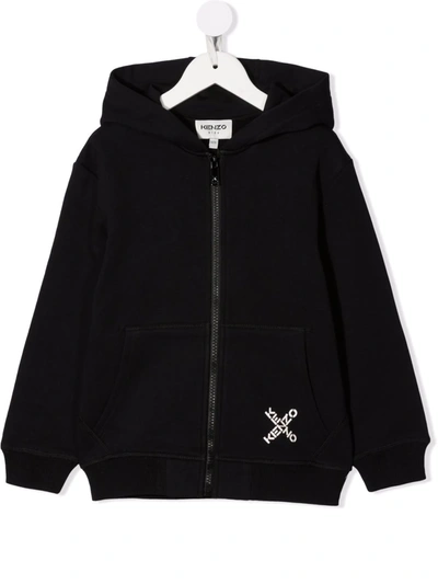 Kenzo Kids' Logo Zip-up Cotton Sweatshirt Hoodie In Black