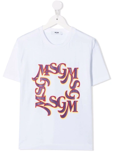 Msgm Kids' Logo-print T-shirt In White