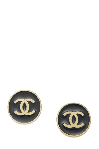 Pre-owned Chanel Gold & Black Enamel 'cc' Round Earrings