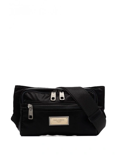 Dolce & Gabbana Belt Bag In Shiny Nylon With Logo In Black