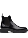 Prada Men's Brushed Leather Chelsea Boots In Black