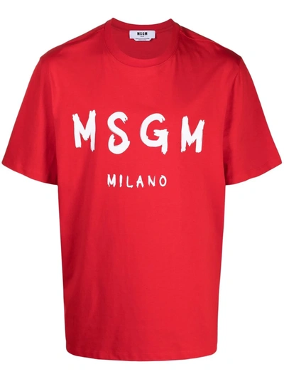 Msgm Logo-print Crew Neck T-shirt In Rot