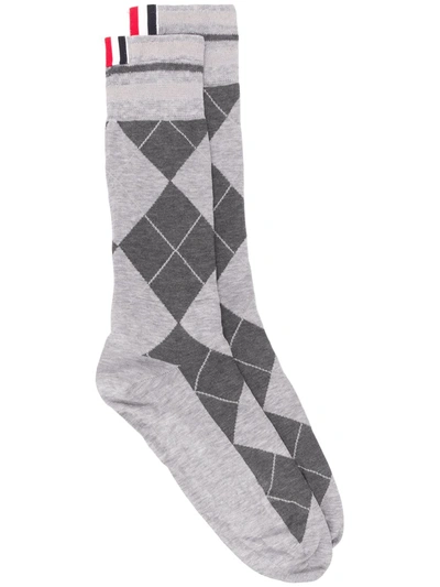 Thom Browne Buffalo Check Mid-calf 4-bar Socks In Grey
