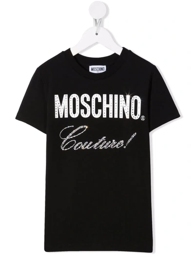 Moschino Kids' Black Cotton T-shirt With Logo Print