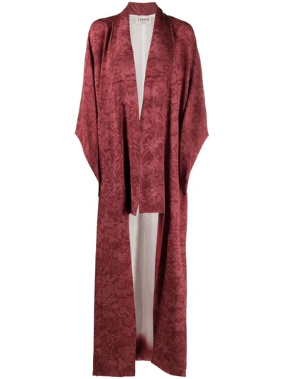 Pre-owned A.n.g.e.l.o. Vintage Cult 1970s Tonal-floral Square-sleeved Silk Robe In Red