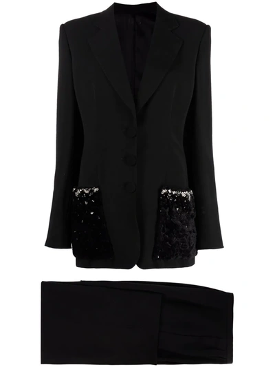 Pre-owned Gianfranco Ferre 拼接口袋两件式西装套装（1990年代典藏款） In Black