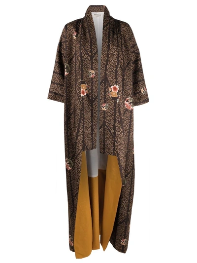 Pre-owned A.n.g.e.l.o. Vintage Cult 1970s Floral Square-sleeved Silk Robe In Brown