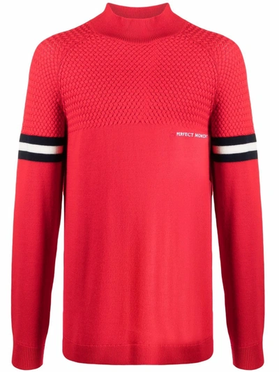 Perfect Moment Textured Yoke Mock Neck Jumper In Red