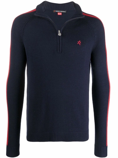 Perfect Moment Wool La Tour Half-zip Jumper In Navy