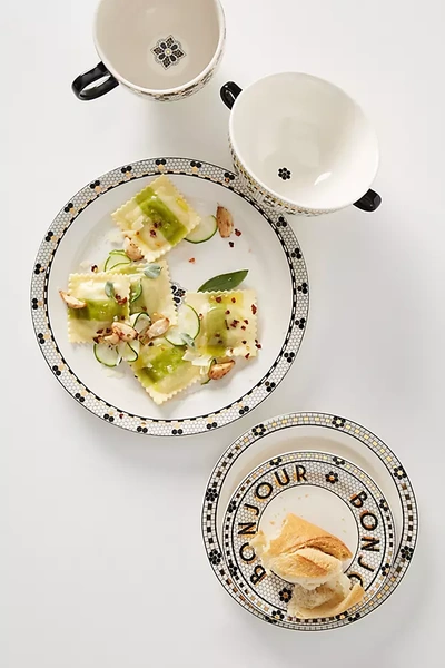 Anthropologie Set Of 4 Bistro Tile Dinner Plates