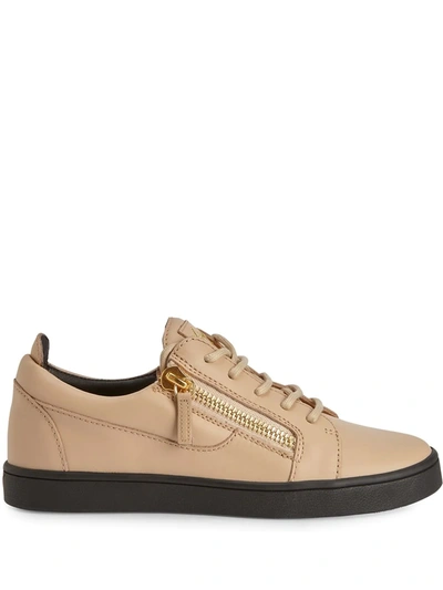 Giuseppe Zanotti Nicki Leather Lace-up Trainers In Beige