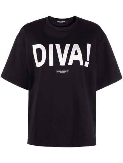 Dolce & Gabbana Slogan-print Short-sleeve T-shirt In Black