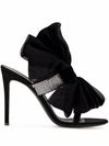 Giuseppe Zanotti Amabel 105 Suede Crystal-embellished Sandals With Organza Bow- Delivery In 3-4 Weeks In 黑色