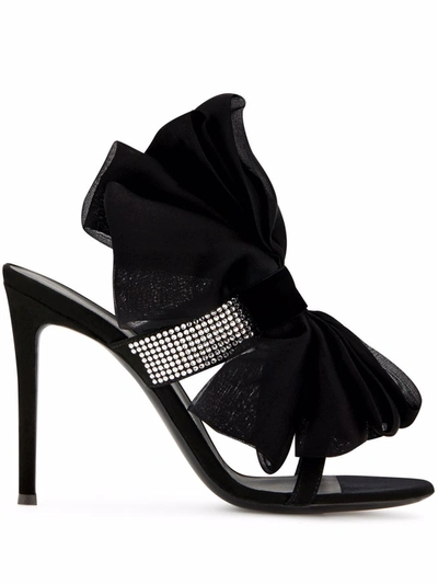 Giuseppe Zanotti Amabel 105 Suede Crystal-embellished Sandals With Organza Bow- Delivery In 3-4 Weeks In Black