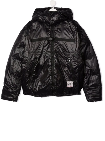 N°21 Teen Logo-patch Hooded Jacket In 黑色
