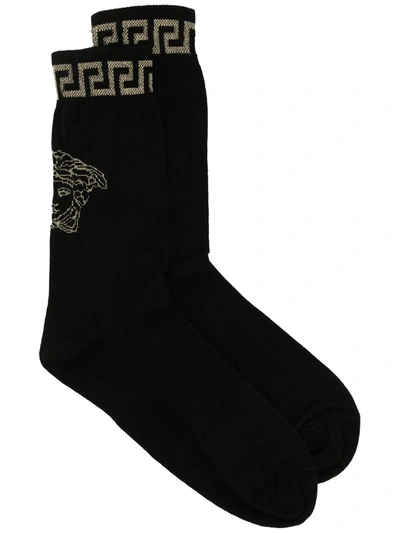 Versace Medusa-motif Intarsia-knit Socks In Black