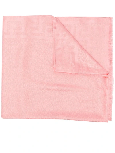 Versace Greca Jacquard Metallic Silk Blend Scarf In Pink+gold