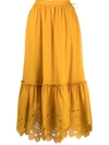Zimmermann Embroidered Ruffle-trimmed Ramie Wrap Skirt In Yellow