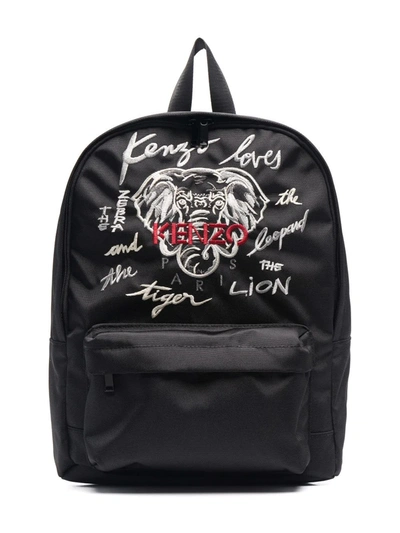Kenzo Kids' Logo-embroidered Backpack In Black