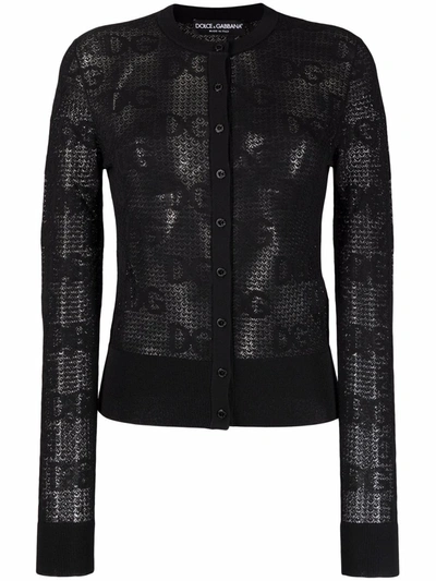 Dolce & Gabbana Open-work Cardigan With Jacquard Logo In Black