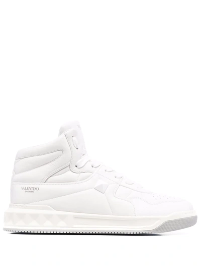 Valentino Garavani One Stud High-top Panelled Leather Trainers In White