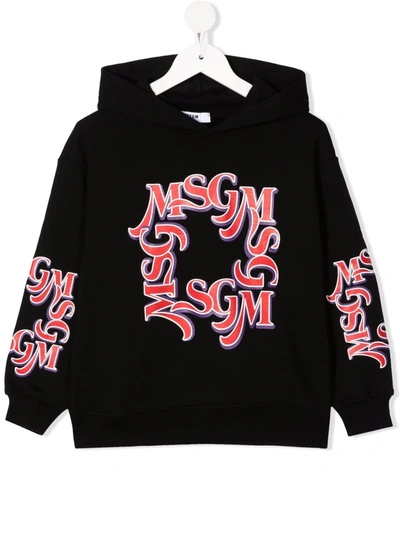 Msgm Kids' Logo-print Hoodie In Black