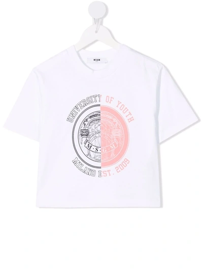 Msgm Kids' University Of Youth T-shirt In White