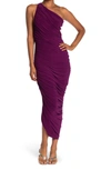 Norma Kamali Norma Kamal Diana Off The Shoulder Ruched Evening Gown In Raspberry