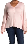 Forgotten Grace Lace Bell Sleeve Blouse In Blush