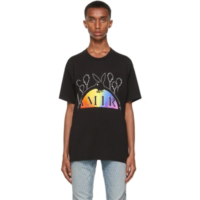 Amiri X Playboy Rainbow Logo-print Cotton-jersey T-shirt In Black