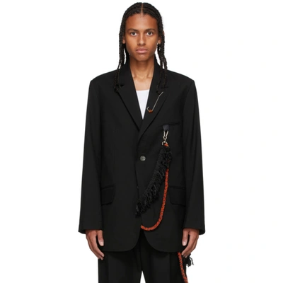 Song For The Mute Single Breasted Fringed Trims Oversized Wool Blazer In Black