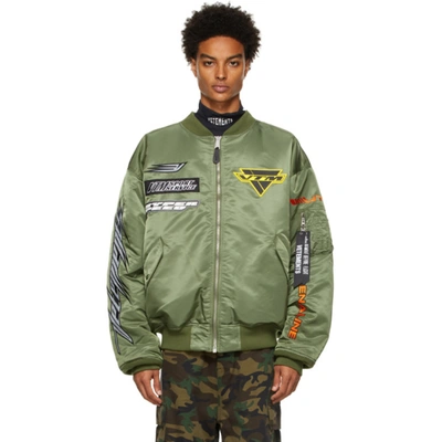 Vetements Green Alpha Industries Edition Racing Logo Bomber Jacket In Khaki