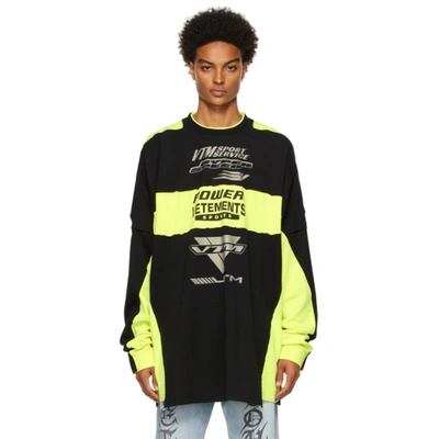 Vetements Yellow & Black Motocross Patched Logo Long Sleeve T-shirt In Black,yellow,white