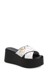 Karl Lagerfeld Ramona Platform Slide Sandal In Bright White/ Black