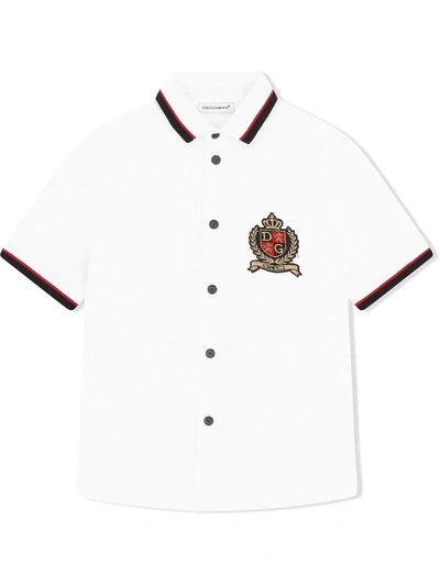Dolce & Gabbana Kids' Logo-patch Shortsleeved Shirt In White