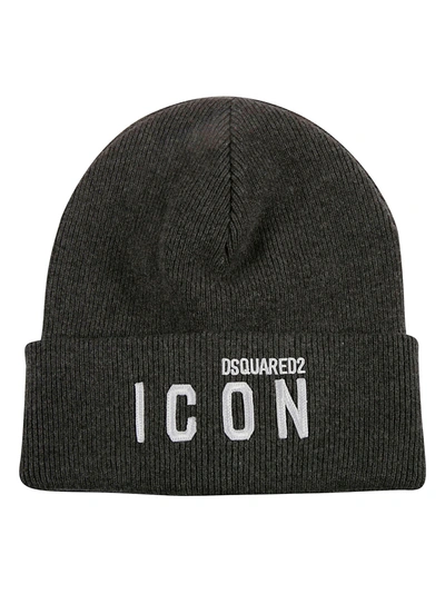 Dsquared2 Grey Icon Logo-embroidered Knitted Beanie