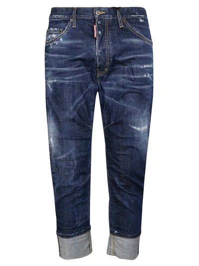 Dsquared2 Wide Leg Distressed Effect Jeans In Blue