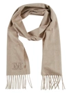 Max Mara Beige Cashmere Scarf With Logo Embroidery And Fringed Edges In Beige