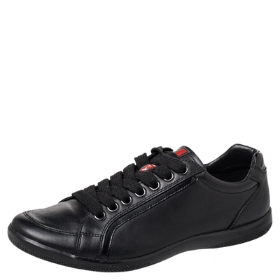 Pre-owned Prada Black Leather Low Top Trainers Size 40