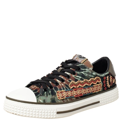 Pre-owned Valentino Garavani Multicolor Canvas And Rubber Cap Toe Embellished Low Top Trainers Size 38