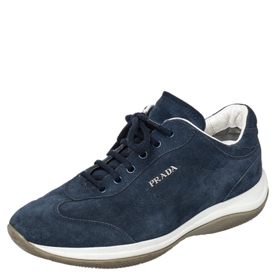 Pre-owned Prada Blue Suede Low Top Sneakers Size 36.5