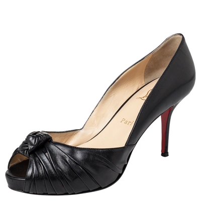 Pre-owned Christian Louboutin Black Leather Knot Peep Toe Pumps Size 39