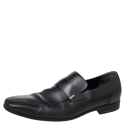 Pre-owned Gucci Black Leather Slip On Loafers Size 45