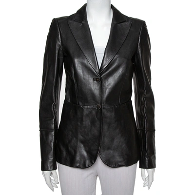 Pre-owned Gucci Black Leather Button Front Blazer S