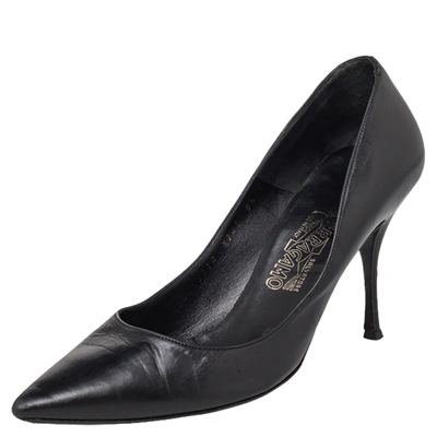 Pre-owned Ferragamo Black Leather Pointed Toe Pumps Size 39