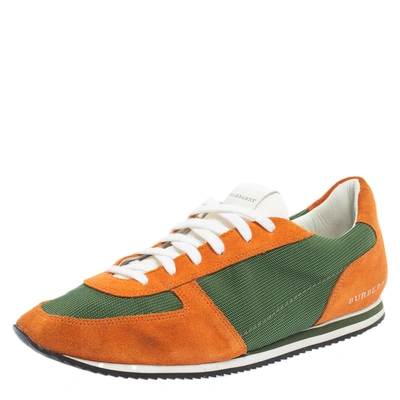 Pre-owned Burberry Orange/green Suede And Mesh Lace Up Sneaker Size 44